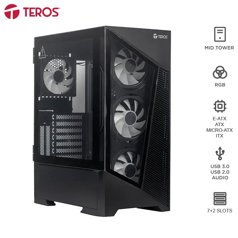 CASE GM ATX TE1330 BLACK Case sin fuente gamer TEROS TE-1330G, Mid Tower, E-ATX/ATX/MICRO-ATX/IT, USB-A, Audio