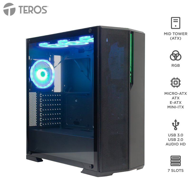 CASE GM TEROS MID TOWER TE1175 Case sin fuente gamer TEROS TE-1175N, MidTower, E-ATX/ATX/MICRO-ATX MINI-ITX, USB-A,