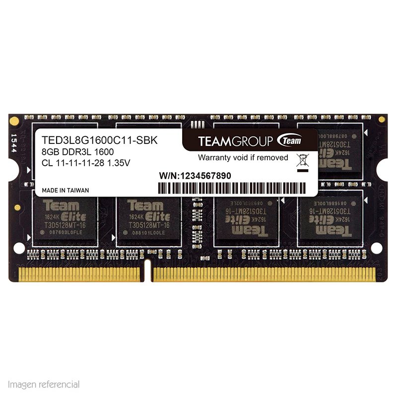 MEM SODIMM TG 8GB 1600 1.35V Memoria TeamGroup, 8GB, DDR3L, SODIMM, 1600MHz, CL11-11-11-28, 1.35V