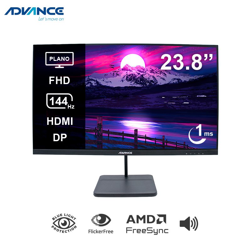 MON ADV 24\'' FHD 144HZ 1MS FT Monitor plano ADVANCE ADV-2454S, 23.8" FHD IPS, 144Hz, 1ms, HDMI, DP, Audio out, Parl