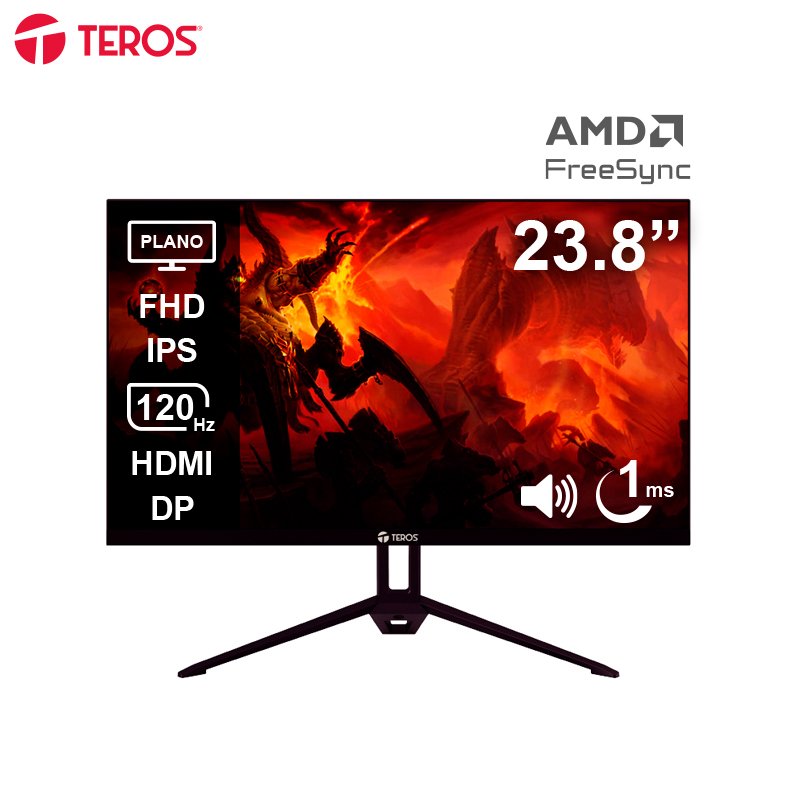 MON TE 24 FHD 120HZ 1MS FLAT Monitor plano TEROS TE-2415S, 23.8" FHD IPS, 120Hz, 1ms, HDMI, DP, Parlantes