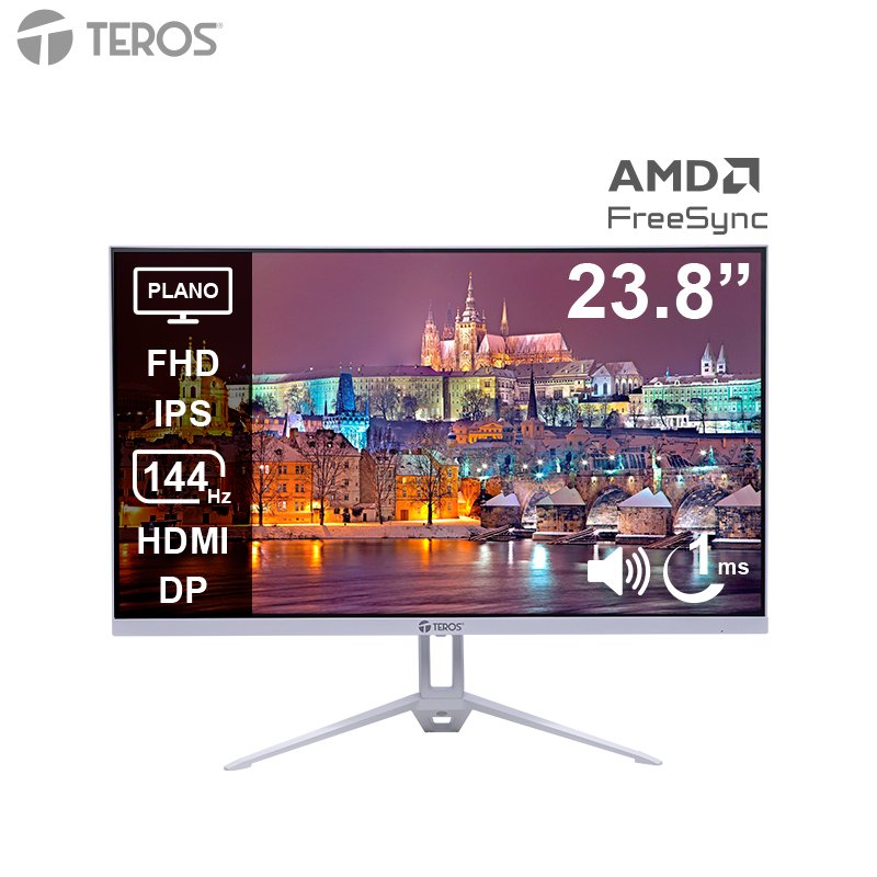 MON TE 24\'' FHD 144HZ 1MS WH Monitor plano TEROS TE-2423S, 23.8" FHD IPS, 144Hz, 1ms, HDMI, DP, Audio out, Parlant