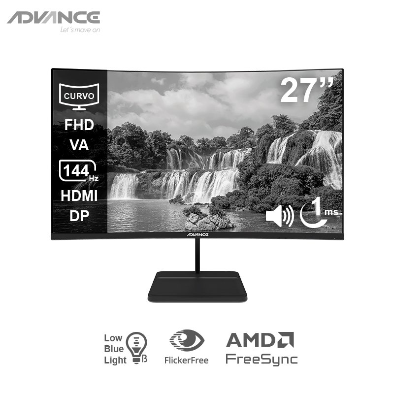 MON ADV 27\'' FHD 144HZ 1MS CV Monitor curvo ADVANCE ADV-2752S, 27" FHD VA, 144Hz, 1ms, HDMI, DP, Audio out, Parlant