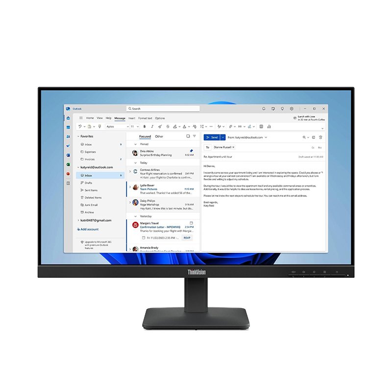 MON LEN 23.8 S24-4E VGA/HDMI Monitor Plano Lenovo ThinkVision S24-4e, 23.8" WLED FHD IPS/HDMI/VGA