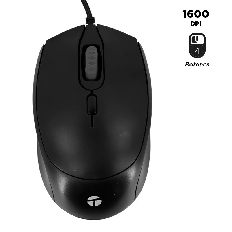 MOUSE STD USBTE1222 BK Mouse alámbrico TEROS TE-1222S, 1600 DPI, USB