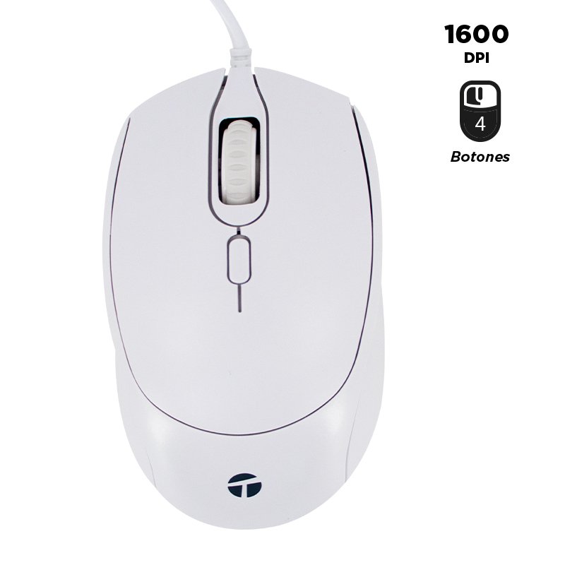 MOUSE STD USB TE1225 WH Mouse alámbrico TEROS TE-1225S, 1600 DPI, USB