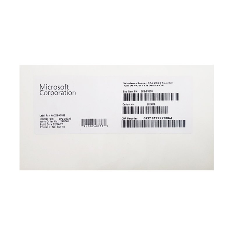 SERVER CAL2025 1PK DEVICE CAL Microsoft Windows Server CAL 2025 1PK DEVICE CAL (EP2-25235)