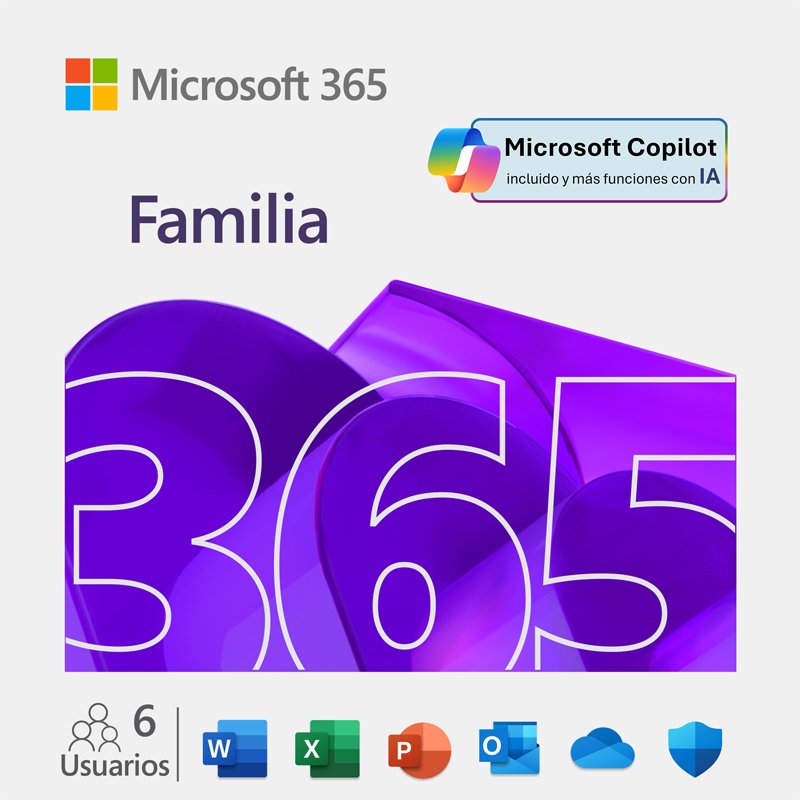 MICROSOFT 365 FAMILY LIC 1YEAR Licenciamiento Virtual (ESD) Microsoft 365 Family(Licencia de 12 meses / 1 a 6 usuari