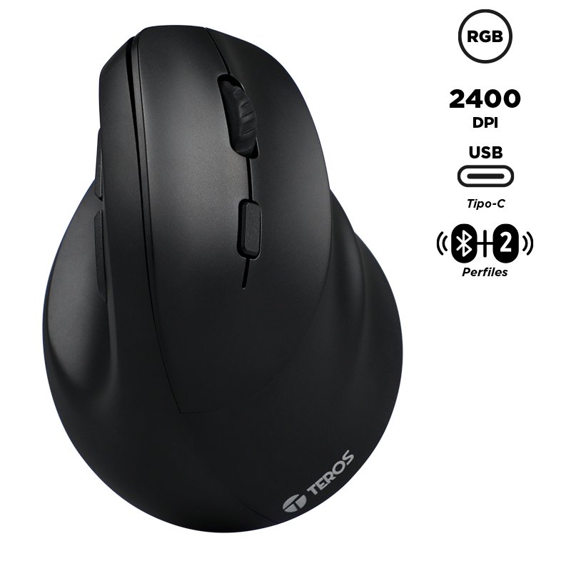 MOUSE TEROS TE-5169 VERTICAL Mouse inalámbrico TEROS TE-5169N, 2.4GHz, 2400 DPI, BT1, BT2, USB