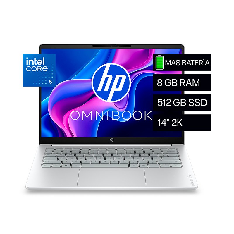 NB HP OMK 14 C5-120U 8 512 FRE NB HP OmniBook 3 14-hu0051la, 14" 2K IPS, Core 5 120U hasta 5GHz/8GB DDR5/512GB SSD M