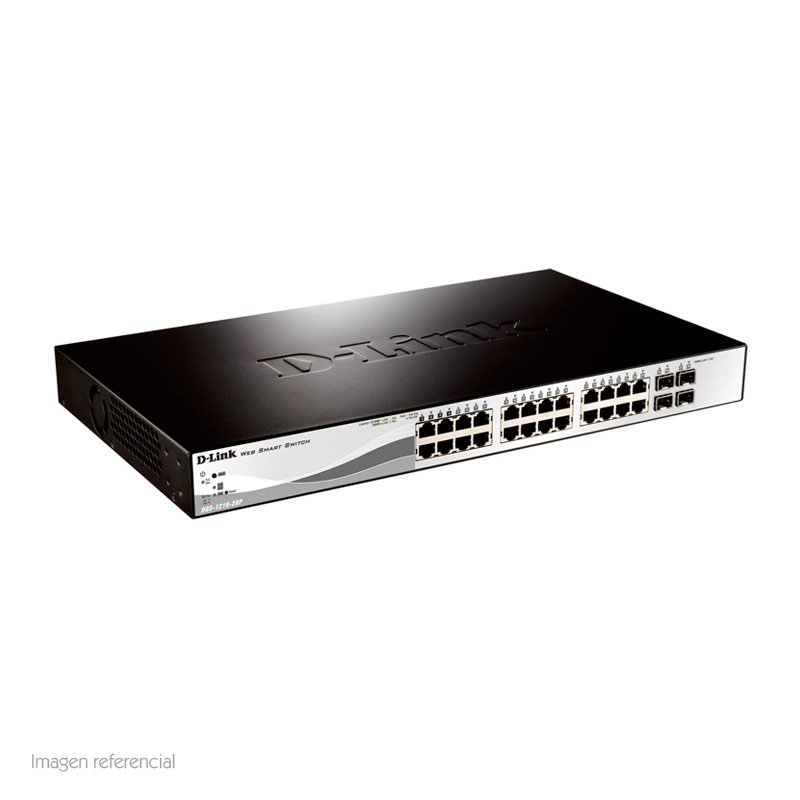 28-P GIGA 4-P SFP POE SMART Switch D-Link DGS-1210-28P, Capa 2, PoE, 24 RJ-45LAN GbE, 4 puertos SFP, Auto MDI/MDI