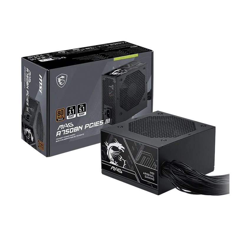 PSU MSI MAG A750BN PCIE5 III Fuente de alimentación MSI MAG A750BN PCIE5 III, 750W, 80 PLUS Bronze, Formato ATX.[@
