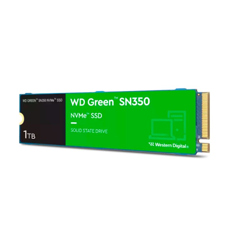 SSD WD SN350 1TB GREEN NVME Unidad en estado solido WD Green SN350 NVMe 1TB M.2 2280, PCIe Gen3 x4 NVMe v1.3