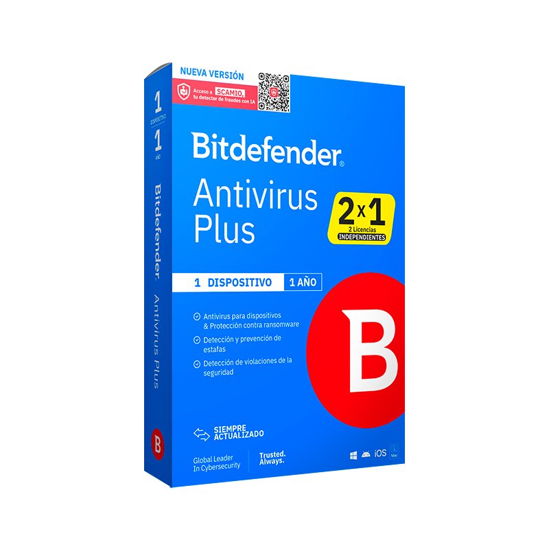 BD PLUS 1 PC 12M CAJA 2X1 Bitdefender Antivirus Plus - (2 Licencias Independientes x 1) Para un dispositivo x 1