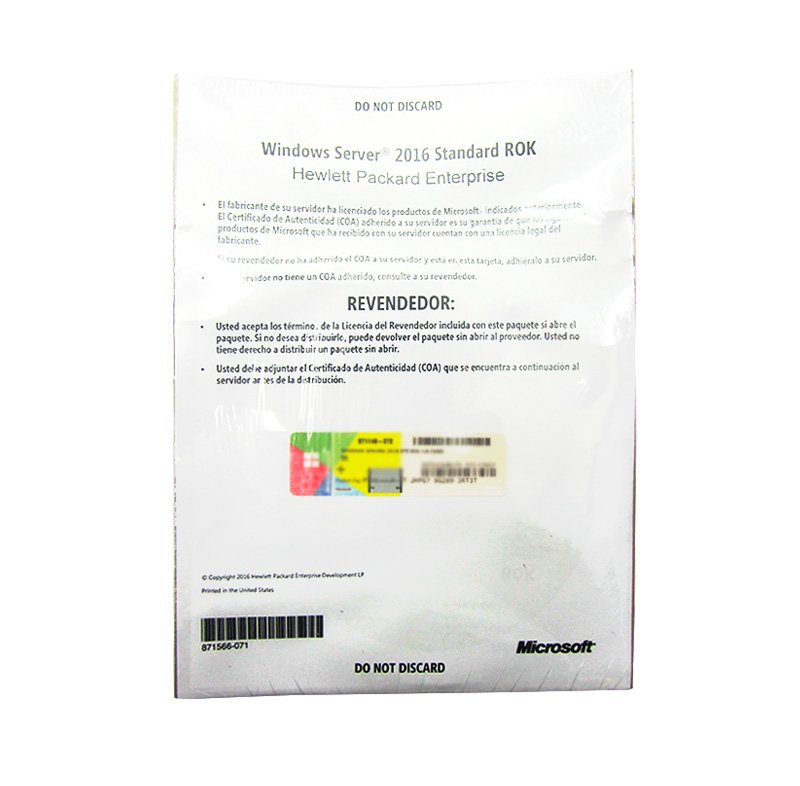 MS WS16 (16-CORE) STD ROK ES S Licencia HPE Microsoft Windows Server 2016 Standar, OEM, ROK, 16 Núcleos.