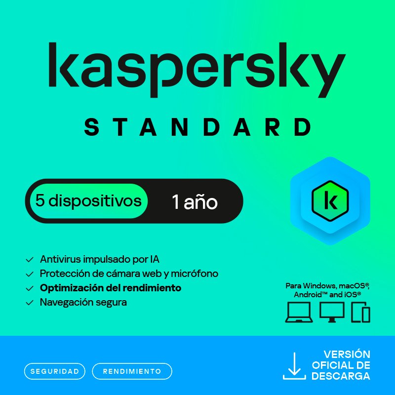 KASPERSKY STANDARD LATAM 5-DVC Antivirus Kaspersky Standard, para 5 PCs, Lic 1 año, Producto Virtual.