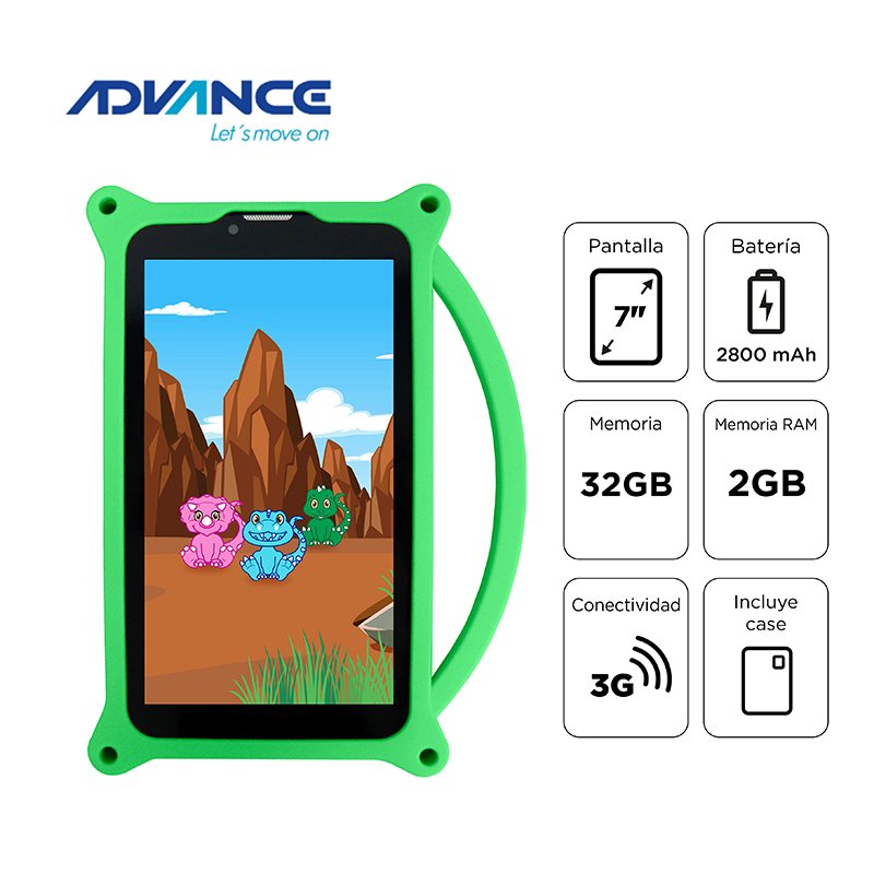 TB ADV 7 3G 2 32 DINO GREEN Tablet Advance Intro TR6955, 7" IPS 1024x600, Android 11 Go, 3G, Dual SIM, 32GB, RAM