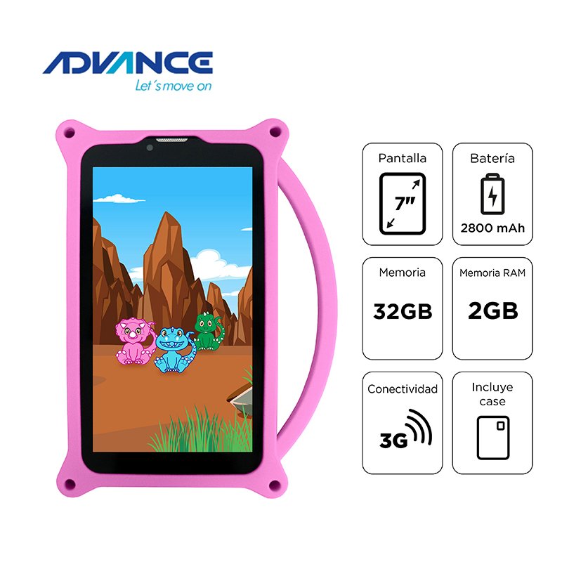 TB ADV 7 3G 2 32 DINO PINK Tablet Advance Intro TR6955, 7" IPS 1024x600, Android 11 Go, 3G, Dual SIM, 32GB, RAM